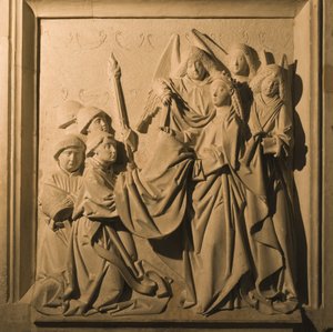 Bareljeefi Saint Idelfonsosta vastaanottamassa chasubleaan, La Mezquitan sisäpiha, Cordoba, 1507 tekijältä Spanish School
