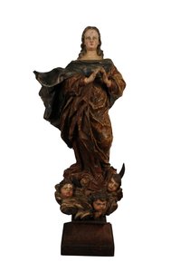 Veistetty puuveistos Madonna of the Immaculate Concept, Espanja, n. 1750 (puu) tekijältä Spanish School