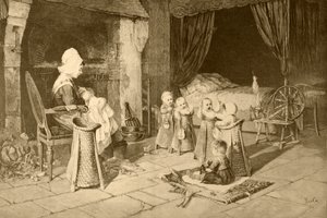 Lastenkoti kylässä Haagin maalauksen jälkeen, Album Artisticosta, julkaistu n.1890 tekijältä Spanish School
