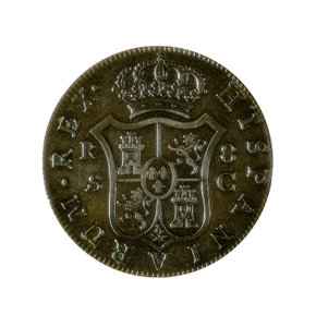 8 Espanjan realin kolikko, Kastilian valuutta, lyötiin Sevillassa Kaarle IV:n hallituskaudella (1748-1819) tekijältä Spanish School