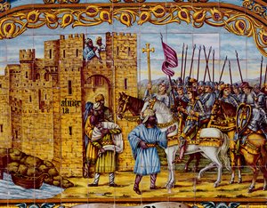 Katolisten kuninkaiden Almerian valloitus vuonna 1488 (keraaminen) (yksityiskohta 400253) tekijältä Spanish School