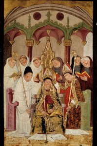 Evequen vihkiminen Espanjan koulun puumaalaus. 1400-luvun Bayonne, Bonnat-museo tekijältä Spanish School