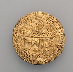 Ferdinand II Aragonialainen (1452-1516) ja Isabella Kastilialainen (1451-1504), Sevillan rahapaja, 1475 (kulta) (katso 168057) tekijältä Spanish School