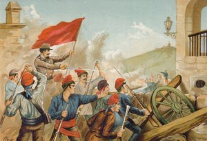 Taistelut republikaanien vapaaehtoisten ja sotilaiden välillä, Sarria, Barcelona, 1874 tekijältä Spanish School