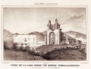 Ensimmäinen karlistinen sota (1833-1840): talo tai karlistikenraali Tomas Zumalacarregui (1788-1835) loukkaantui Bilbaon piirityksen jälkeen tekijältä Spanish School