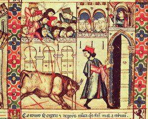 Fol.200r Härän kuolema kehässä, Alfonso X:n Kastilian ja Leonin viisas kuningas johdolla tehdystä käsikirjoituksesta tekijältä Spanish School
