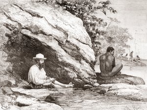 Jules Crevaux tutkiessaan Ranskan Guayanaa vuonna 1878 kiven varjossa Oyapock- tai Oiapoque-joen rannalla tekijältä Spanish School