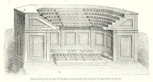 Rooman Pietarinkirkon monumentaalisen urkujen avainten asettelu (litho) tekijältä Spanish School
