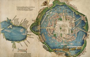 Tenochtitlanin ja Meksikonlahden kartta, Praeclara Ferdinadi Cortesii de Nova maris Oceani Hyspania Narratio, kirjoittanut Hernando Cortes (1485-1547) 1524