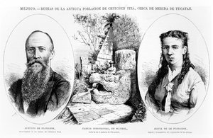 Meksiko - Chichen Itzan muinaisen väestön rauniot lähellä Meridaa, Yucatan, kuva La Ilustracion Espanola y Americanasta 1877 tekijältä Spanish School