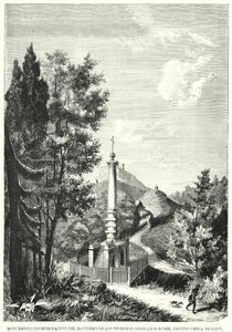 Magdeburgin oikeuksien muistomerkki, joka tunnetaan myös nimellä Ruthenian kastemonumentti, Kiova, Ukraina (litho) tekijältä Spanish School