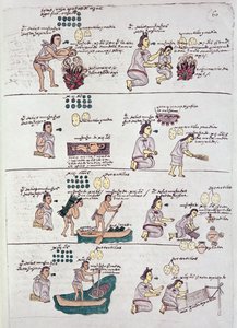Sivu Codex Mendozasta, joka näyttää kurinalaisuuden ja lapsille osoitetut askareet, Meksiko, n. 1541-42 tekijältä Spanish School