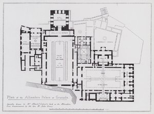 Granadan Alhambran palatsin suunnitelma (litho) tekijältä Spanish School
