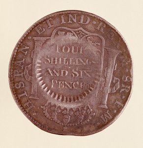 Hopeakolikko (8 realia) Espanjasta: Kaarle III:n hallituskausi (1759-1788). 1777, vastaleima 1787. Halk. 3,9 cm Napoli, museo archeologico tekijältä Spanish School
