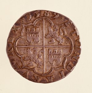 Hopeakolikko (8 realia) Espanjasta: Philip (Filippo tai Philippe) II:n hallituskausi (1556-1598). 1589 Halk. 3,5 cm Napoli, museo archeologico tekijältä Spanish School