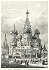 Pyhän Vasilin katedraali, Punainen tori, Moskova, Venäjä (litho) tekijältä Spanish School