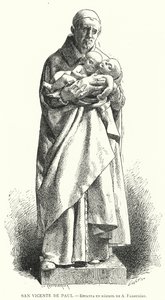 St Vincent de Paul, ranskalainen katolinen pappi, Jean Alexandre Joseph Falguieren marmoripatsas (litho) tekijältä Spanish School