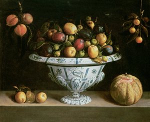Hedelmien asetelma sinivalkoisessa kulhossa, n. 1630