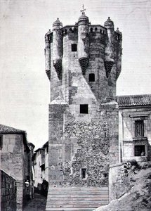 Avaimenhaltijan torni, rakennettu n. 1480 Plazuela de Menoresissa, Salamancassa tekijältä Spanish School