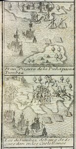 Francisco Pizarron saapuminen Tumbesiin 180 miehen ja kolmen laivan kanssa tekijältä Spanish School