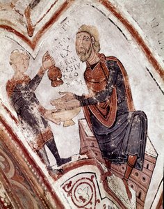 Kuukausien kierto: Pontius Pilatus pesee kätensä. Yksityiskohta 1100-luvun freskosta San Isidoron Real Colegiata (Royal Collegiale of Saint Isidore) kuninkaallisesta panteonista. Leon. Espanja tekijältä Spanish School