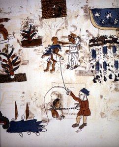 Valloittajien väkivaltaisuus, Pedro de los Riosin kuva "Codex Telleriano-Remensis" -teoksesta. tekijältä Spanish School