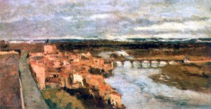 Maisema kylän ja sillan kanssa, c1855-1892
