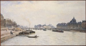 Pont des Arts, näkymä Pont Royalilta, n. 1884 (öljy) tekijältä Stanislas Victor Edouard Lepine