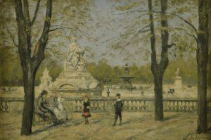 Place de la Concorde, näkymä Tuileriesin terassilta, n. 1880 (öljy puulle) tekijältä Stanislas Victor Edouard Lepine