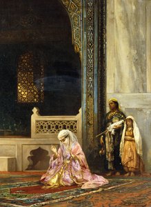 Turkkilainen nainen rukoilemassa vihreässä moskeijassa, Bursa, 1878 tekijältä Stanislaus von Chlebowski