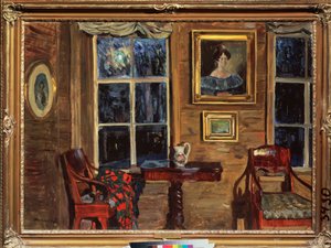 Vanhassa talossa. Stanislav Julianovich Zhukovsky (Žukovski) (1873-1944) maalaus, öljy kankaalle tekijältä Stanislav Joulianovitch Joukovski