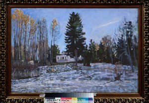 Vanha maalaistalo. Stanislav Julianovich Zhukovsky (Žukovski) (1873-1944) maalaus, öljy kankaalle