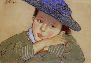 Tyttö sinisessä hatussa, 1895 (pastelli paperille)