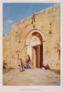 Stanley Inchboldin akvarelli, joka kuvaa kuningas Daavidia tai Siionin porttia, Jerusalemissa, Palestiinassa 1906
