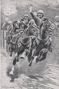 Luutnantti Maclaine esittelemässä aseet Maiwandissa, 17. heinäkuuta 1880, kuva brittiläisistä taisteluista maalla ja merellä, 1915