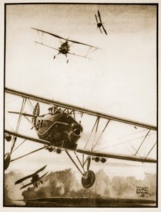 Hyökkäys, kuvitus John Hamiltonin teoksesta Flying Memories