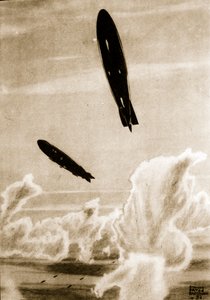 Zepps on North Sea Patrol, kuvitus John Hamiltonin Flying Memoriesista tekijältä Stanley Orton Bradshaw