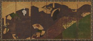 Ivy viiniköynnöksiä, siltoja ja kelluvia tuulettimia, Momoyama- tai Edo-kausi, 1600-luvun alku.