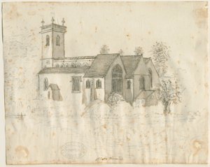 Abbots Bromley Church: lyijykynäluonnos, jossa on hieman pesua, nd [1762-1802]