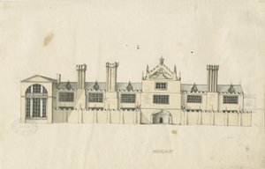 Blithfield Hall: sävytetty kynäpiirros ja [1700-luku] (piirustus) tekijältä Stebbing Shaw