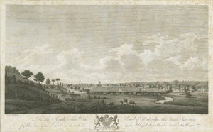 Burton-upon-Trentin silta ja kaupunki: kaiverrus, 1779 tekijältä Stebbing Shaw