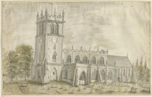 Eccleshall Church: akvarellimaalaus, nd [1762-1802] tekijältä Stebbing Shaw