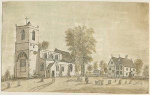 Hanburyn kirkko: akvarellimaalaus, 1791 tekijältä Stebbing Shaw