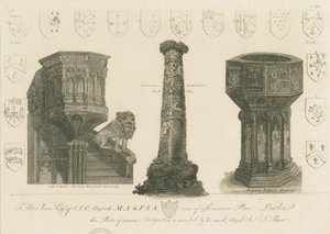Wolverhampton - Pyhän Pietarin kirkon saarnatuoli, pylväs ja suihkulähde: kaiverrus, nd [n. 1798] (painettu) (painokuva) tekijältä Stebbing Shaw