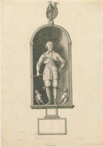 Wolverhampton - Admiral Richard Levesonin patsas Pyhän Pietarin kirkossa: kynä- ja pesupiirustus, nd [1700-luvun lopulla] (piirustus) tekijältä Stebbing Shaw