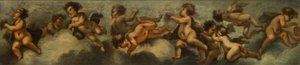 Putti disporting, n.1655-72 (paperi laskettu kankaalle lasisuojalla) tekijältä Stefano (after) Magnasco