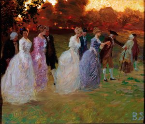 Palatsin paluu Tyylikkäät nuoret palaavat maallisesta tapahtumasta (juhlasta tai vastaanotosta) (Paluu palatsista) Stefano Baghinon (1881-1920) maalaus geenit, Galleria d