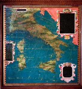 Italia ja Korsika -kortti, jonka on valmistanut Stefano Bonsignori (? -1589) italialainen kosmografi ja taidemaalari. Noin 1581. Firenze, Palazzo Vecchio, Sala del Mappamondo