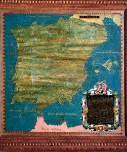Espanja ja Portugali Kartan teki Stefano Bonsignori (? -1589), italialainen kosmografi ja taidemaalari. Noin 1581. Firenze, Palazzo Vecchio, Sala del Mappamondo