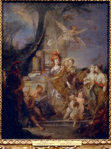 Keisarinna Katariina II (1729-1796) Minervana muusojen piirissä. Stefano Torellin (1712-1784) maalaus öljy kankaalle. italialaista taidetta